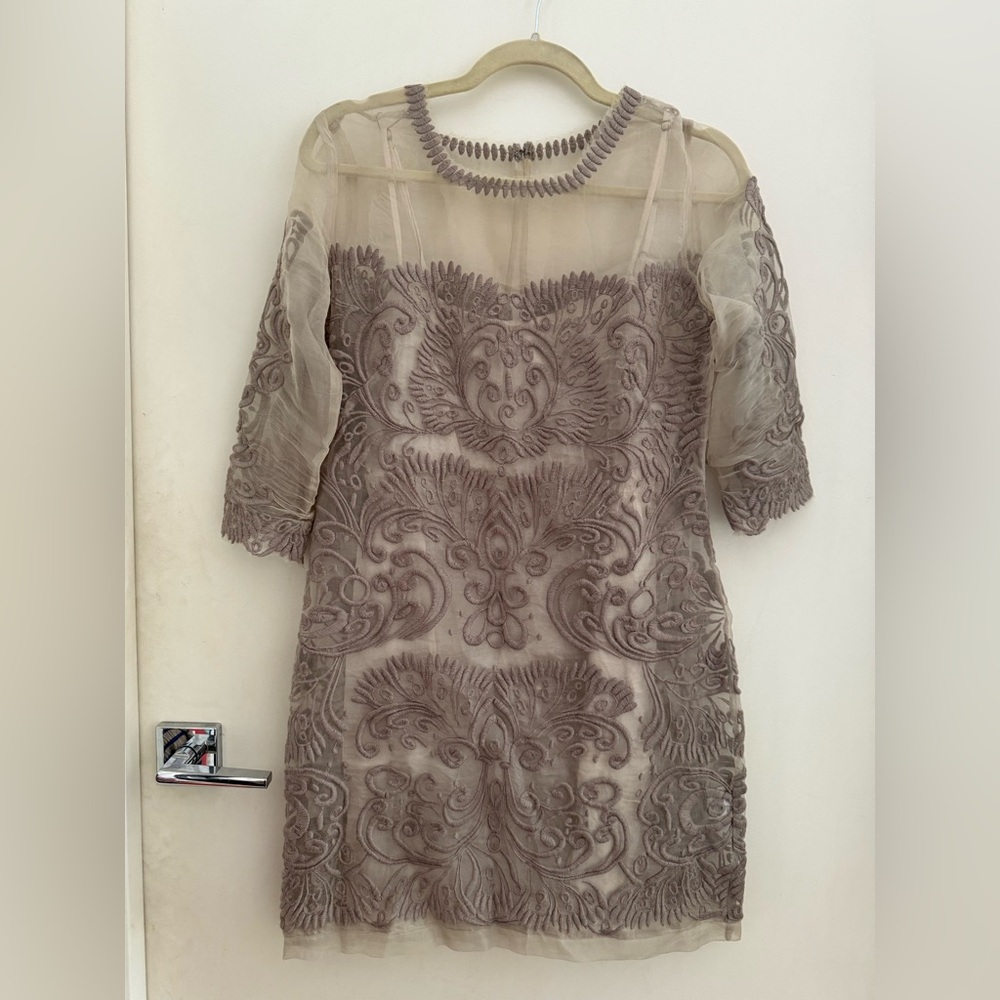 Embroidered Sheer Taupe BHLDN dress
